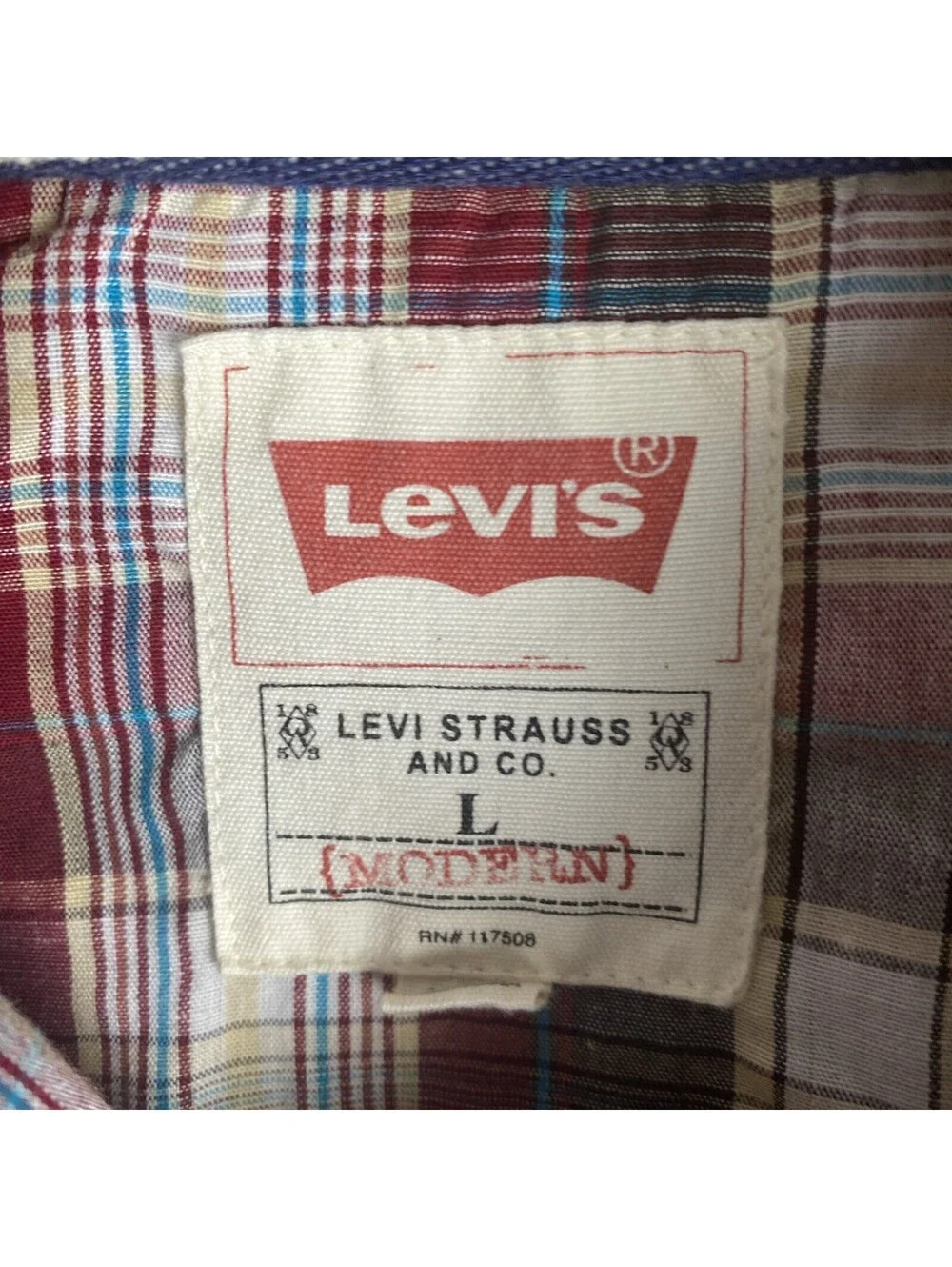Levis Pearl Snap Shirt Red Plaid Modern Fit Western Button Down Men's Sz. Large